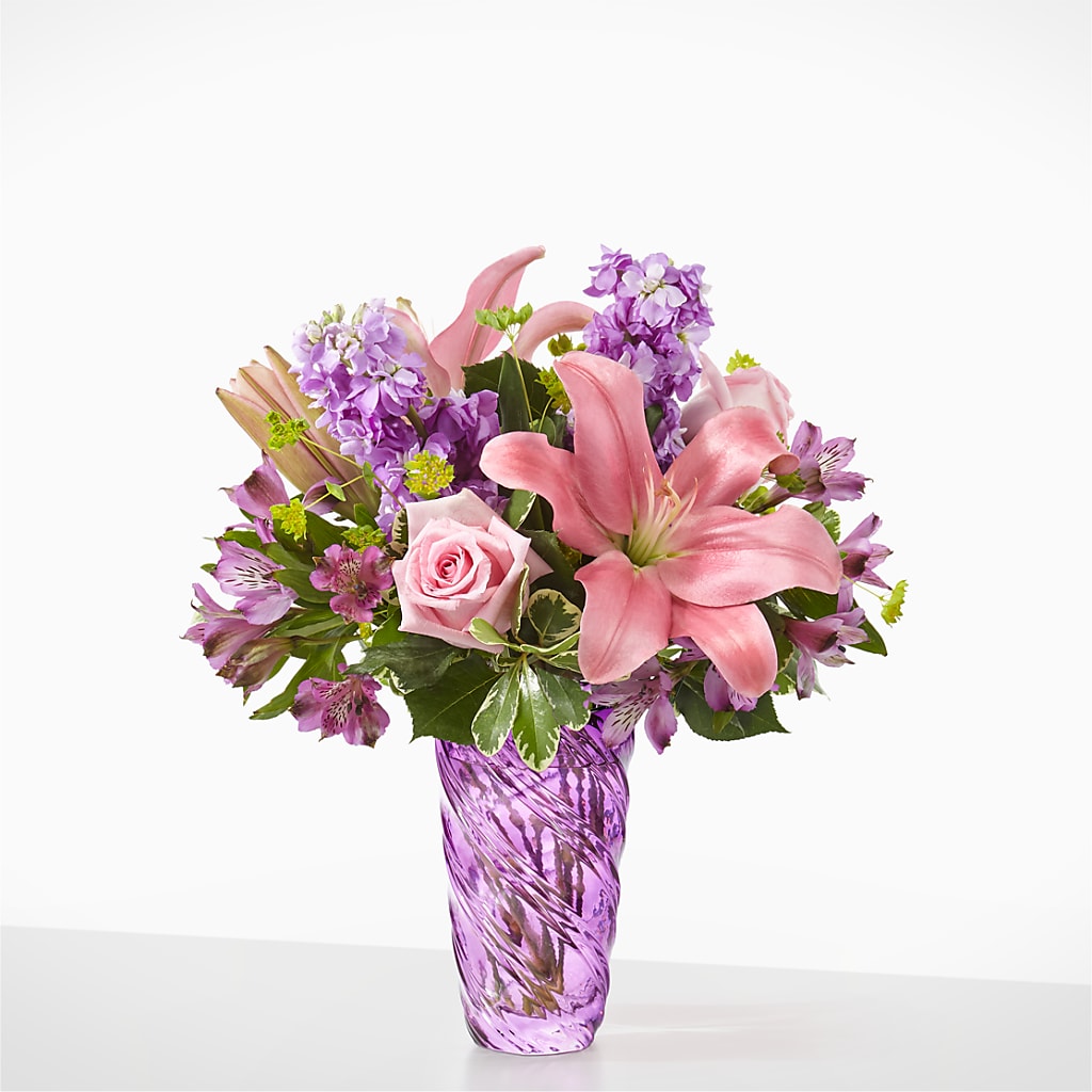 Precious Petals Bouquet with Luxe Swirl Vase – Peonia Flowers Llc, Lakewood NJ