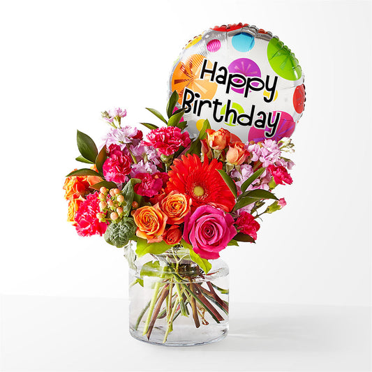 Fiesta Bouquet with Birthday Balloon –  Peonia Flowers Llc, Lakewood NJ