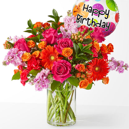 Fiesta Bouquet with Birthday Balloon –  Peonia Flowers Llc, Lakewood NJ