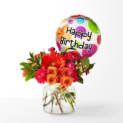 Fiesta Bouquet with Birthday Balloon –  Peonia Flowers Llc, Lakewood NJ