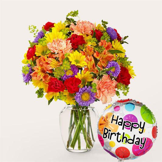 Kaleidoscope Bouquet with Birthday Balloon –  Peonia Flowers Llc, Lakewood NJ
