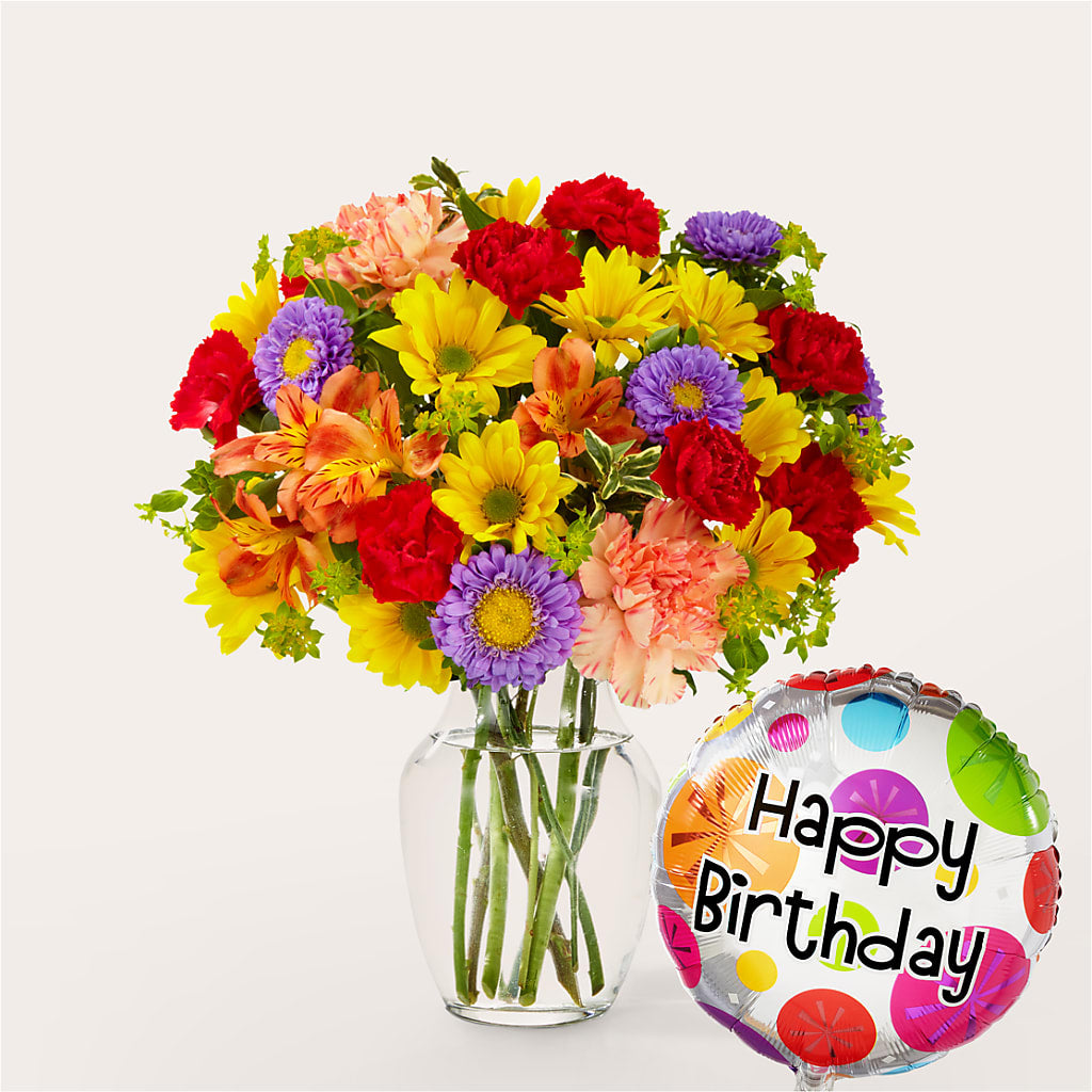 Kaleidoscope Bouquet with Birthday Balloon –  Peonia Flowers Llc, Lakewood NJ