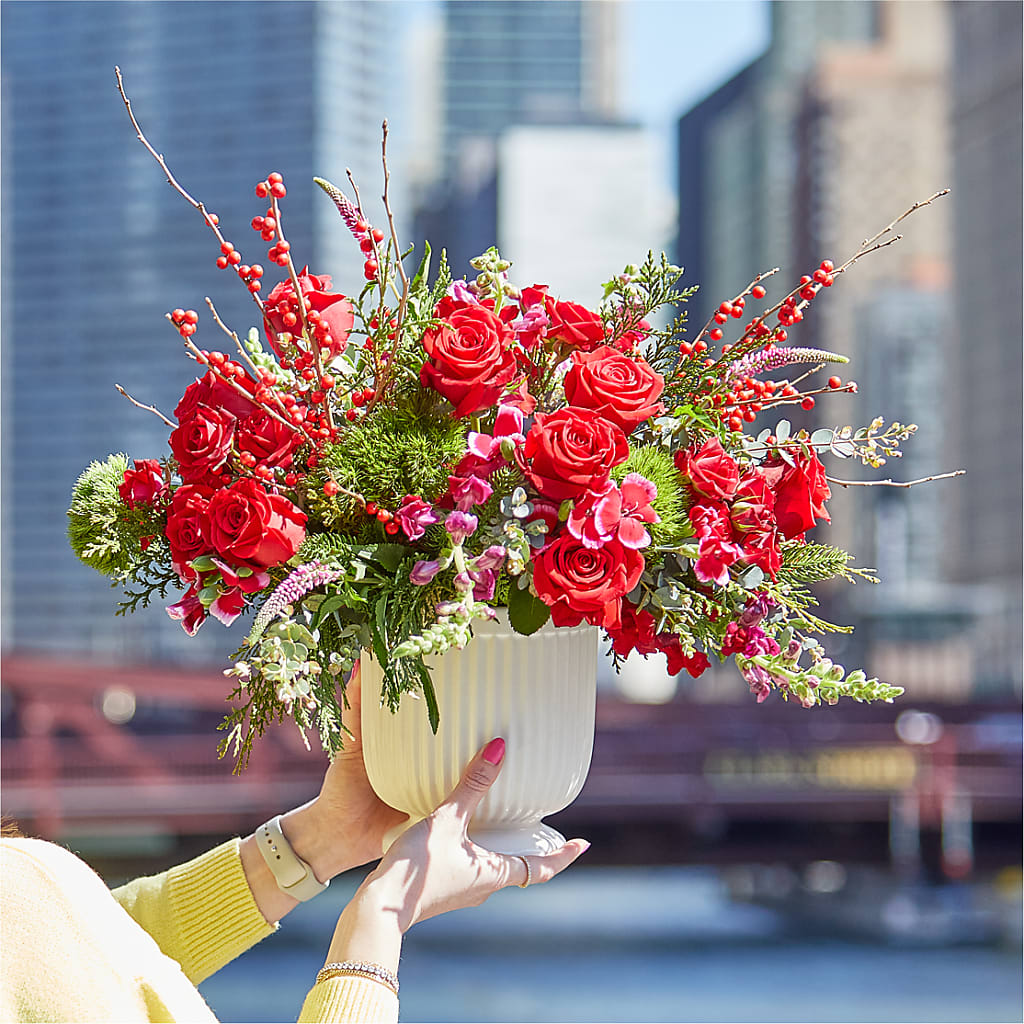 Big Red Bow Bouquet –  Peonia Flowers Llc, Lakewood NJ