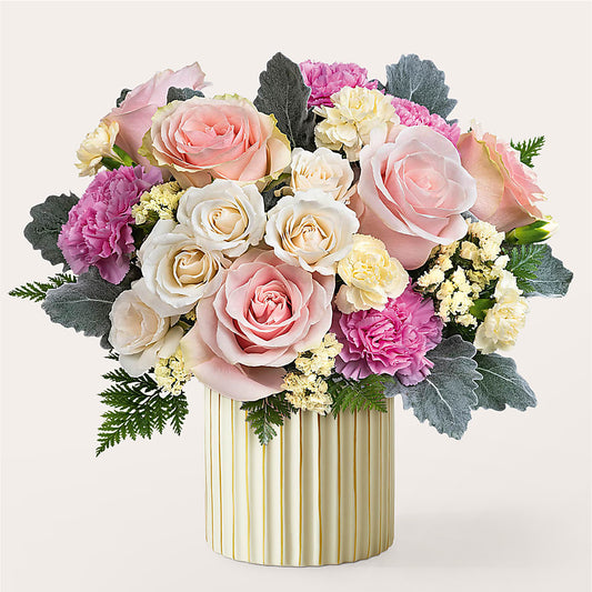 Blissful Moments Bouquet with Ivory Vase –  Peonia Flowers Llc, Lakewood NJ