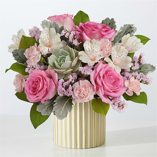 Dusty Rose Bouquet with Ivory Vase –  Peonia Flowers Llc, Lakewood NJ