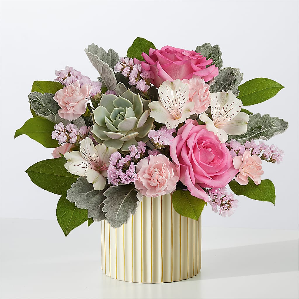 Dusty Rose Bouquet with Ivory Vase –  Peonia Flowers Llc, Lakewood NJ