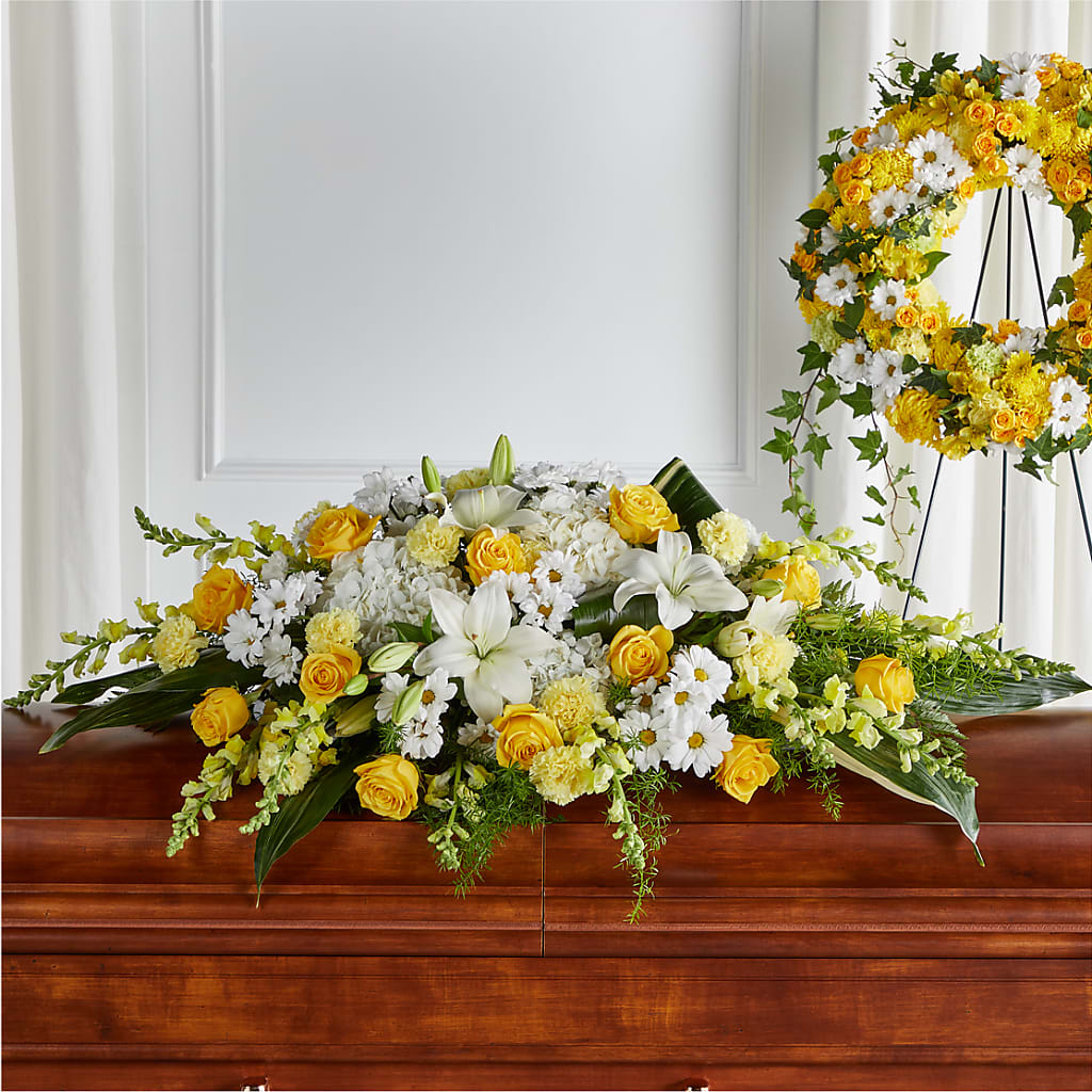Golden Harmony Casket Spray –  Peonia Flowers Llc, Lakewood NJ