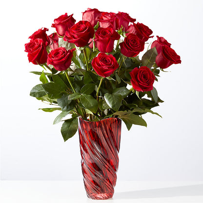 Classic Love Red Rose Bouquet with Luxe Swirl Vase –  Peonia Flowers Llc, Lakewood NJ