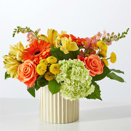 Autumn Sunshine Bouquet with Ivory Vase –  Peonia Flowers Llc, Lakewood NJ
