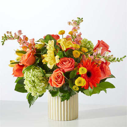 Autumn Sunshine Bouquet with Ivory Vase –  Peonia Flowers Llc, Lakewood NJ