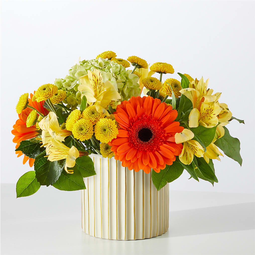 Autumn Sunshine Bouquet with Ivory Vase –  Peonia Flowers Llc, Lakewood NJ