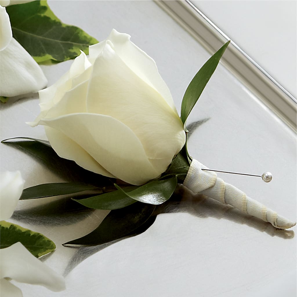 White Rose Boutonniere –  Peonia Flowers Llc, Lakewood NJ