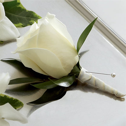 White Rose Boutonniere –  Peonia Flowers Llc, Lakewood NJ